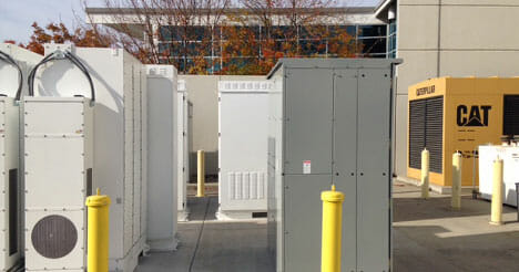 Outdoor equipment cabinets at a Tesla facility