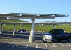 A solar canopy covering a parking lot