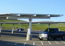 Photo of a solar canopy covering a parking lot