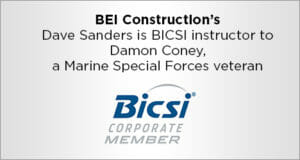 BEI Construction's Dave Sanders is BIVSI instructor to Damon Coney, a marine special forces veteran | Bicsi Corporate Member Logo