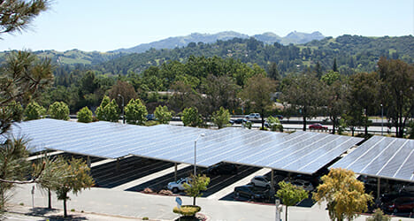 A solar canopy over a parking lot