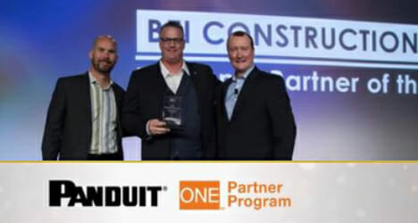 Picture of three men from BEI Construction accepting an award at the Panduit One Partner Program