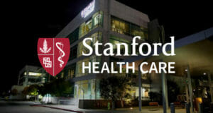 Stanford Health Care building with superimposed logo