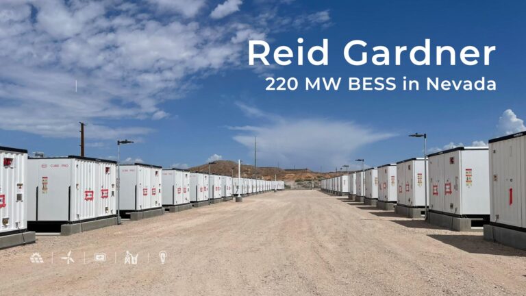 BESS - Battery Energy Storage System, land field, blue sky