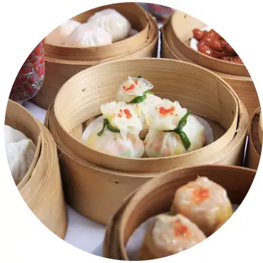 dim sum in wooden containers