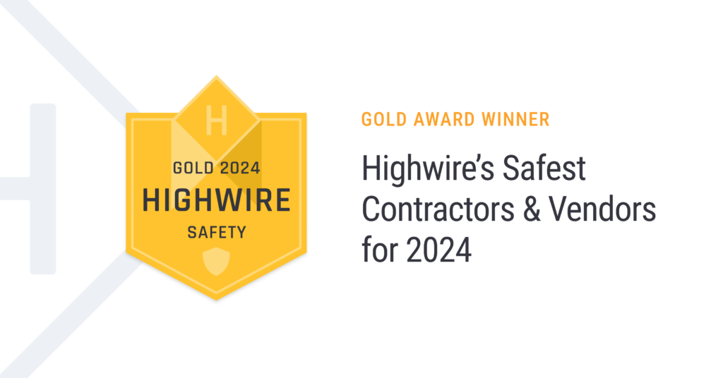 Highwire badge for the Gold Award Winner - Highwire's Safest Contractors & Vendors for 2024 